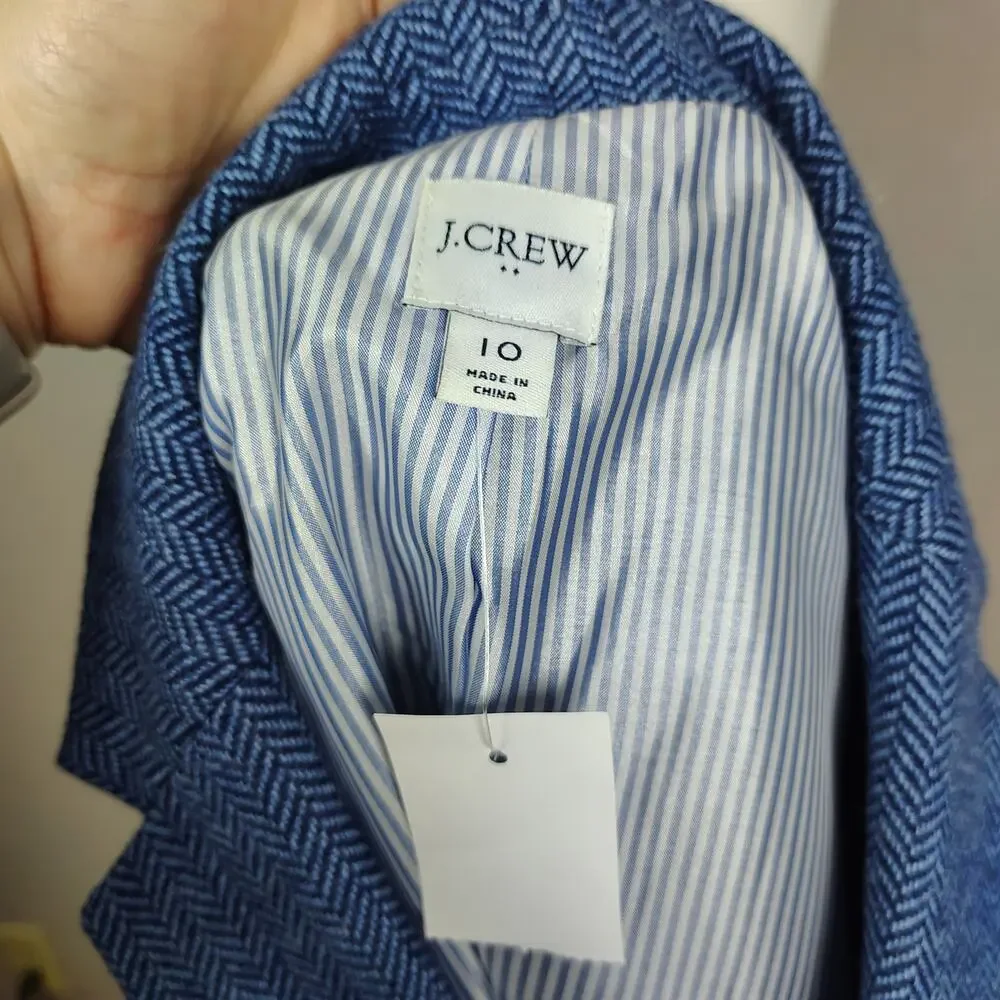 J.Crew Factory Herringbone Wool-blend Schoolboy Blue Blazer Size 10 - Picture 5 of 14